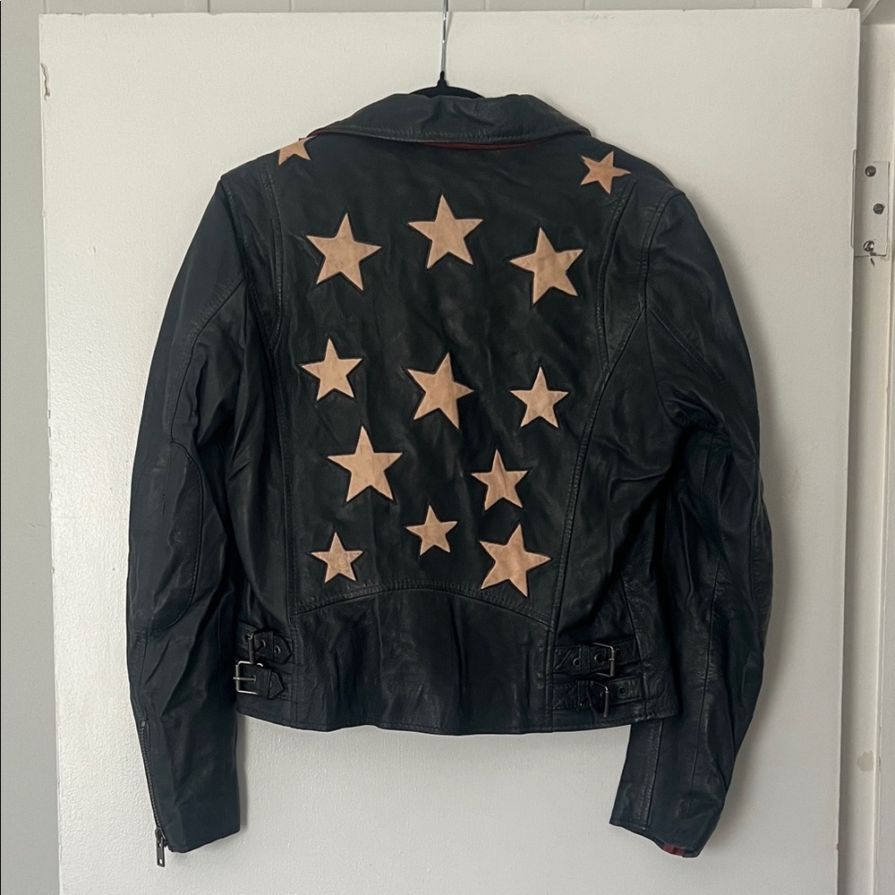 Navy Leather Jacket with stars
